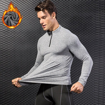 Lovmove Plus Velvet Zipper Base Long Sleeve Spandex Top for Men